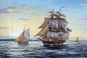 unknow artist Seascape, boats, ships and warships. 80 oil painting on canvas